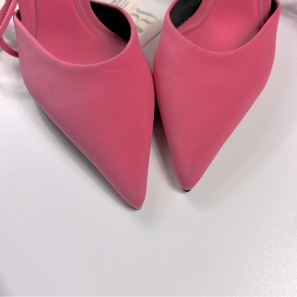 ZARA Pink Fabric Lace Up Strappy Pointed Toe Heel Slingback Sandals 6.5 (37) NWT - Picture 3 of 12